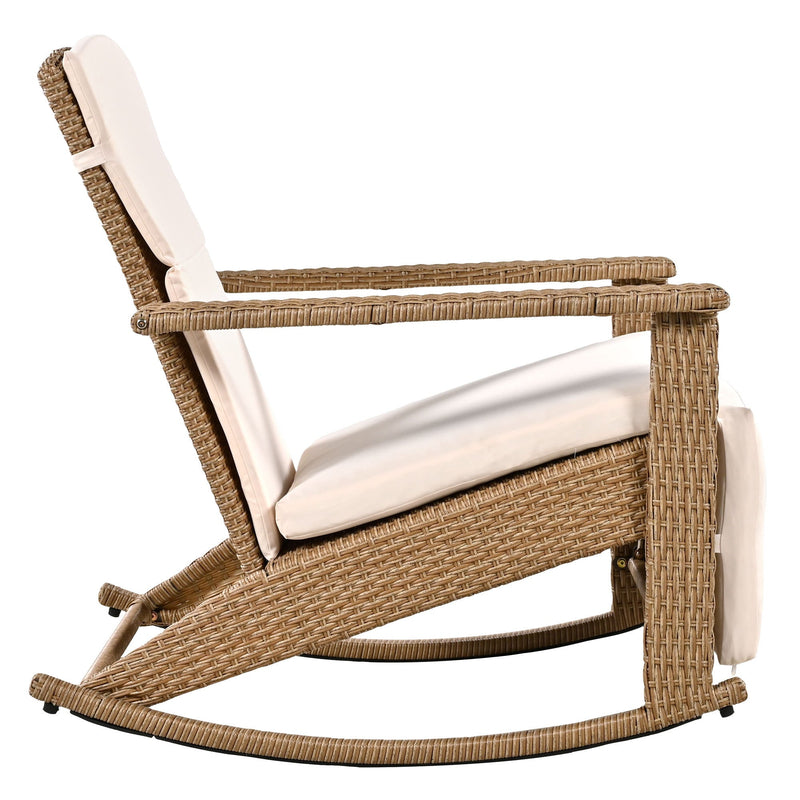 Adjustable Outdoor Wicker Double Rocking Chair with Coffee Table, Suitable for Backyard, Garden, Poolside.