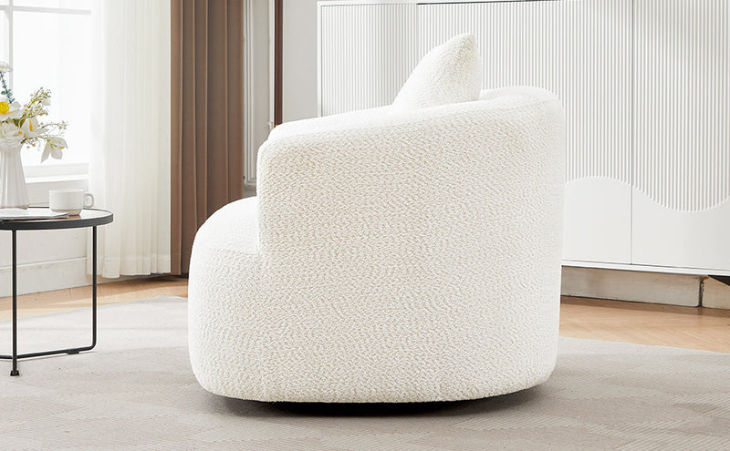 360° Swivel Barrel Sofa Chair with Throw Pillow, Chenille Upholstered Accent Chair, Beige, 38.2'