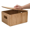 12" x 9" x 6" Bamboo Storage Box with Matching Lid | Eco-Friendly Lidded Organizer Bin with Integrated Handles by MobilevisionUS