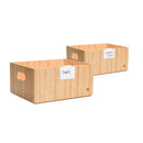 2-Piece Stackable Bamboo Storage Box Set with Labeling Clips | Large (14”) & Small (12”) Eco-Friendly Nested Bins for Home & Office by MobilevisionUS
