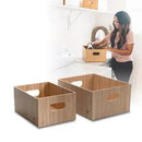 Stackable Bamboo Storage Bin (14” x 11” x 6.5”) with Integrated Handles & Labeling Clip | Premium Multi-Purpose Organizer by MobilevisionUS