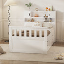Captain Platform Bed Frame With Storage Bookcases, Shelves, And 4 Drawers