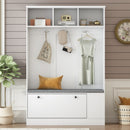 5-in-1 Entryway Bench with Coat Rack, Cushion and 3 Sturdy Hooks, 47.2" Wide Hall Tree with Shoe Storage Bench for Hallway, Entryway, Living Room