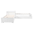 L Shaped Platform Bed With Trundle And Drawers Linked With Built In Desk by HouseOfZazla