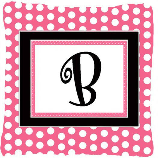 Monogram Initial B Pink Black Polka Dots Decorative Canvas Fabric Pillow CJ1001