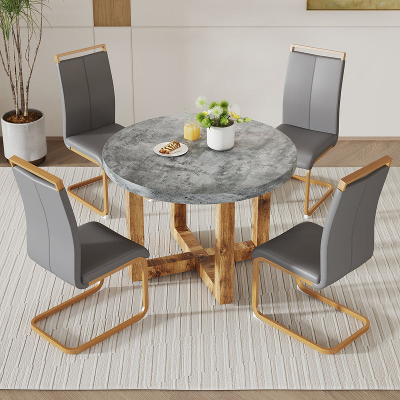 A modern and practical circular dining table. Made of MDF tabletop and wooden MDF table legs. Suitable for living room and bedroom. 42 inches x 42 inches x 30 inches