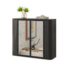 Black Wall-Mounted Bathroom Cabinet with Mirror, 2 Mirrored Doors & Open Shelf