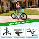 12/14/16 Inch Kids Bike with Training Wheels and Basket Green Color