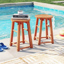 18-Inch Outdoor Wood Bar Stools Set of 2 with Round Seat and Footrest by LJGDeals