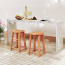 18-Inch Outdoor Wood Bar Stools Set of 2 with Round Seat and Footrest