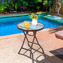 18" Round Folding Patio Side Table with Tempered Glass Top by LJGDeals