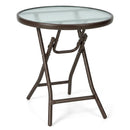 18" Round Folding Patio Side Table with Tempered Glass Top by LJGDeals
