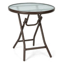 18" Round Folding Patio Side Table with Tempered Glass Top