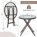 18" Round Folding Patio Side Table with Tempered Glass Top