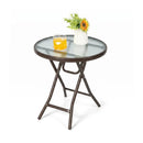 18" Round Folding Patio Side Table with Tempered Glass Top by LJGDeals