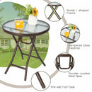 18" Round Folding Patio Side Table with Tempered Glass Top