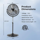 20 Inches High Velocity Pedestal Fan with 3 Speeds and Adjustable Height-Black by DirectDeals
