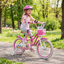 Kids Bike 18-Inch with Training Wheels and Basket Rose Red