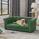 Contemporary Pet Sofa with Arc-Shaped Backrest and Armrests, Breathable Linen, Soft Cushion, Green, 38'x22'x15'