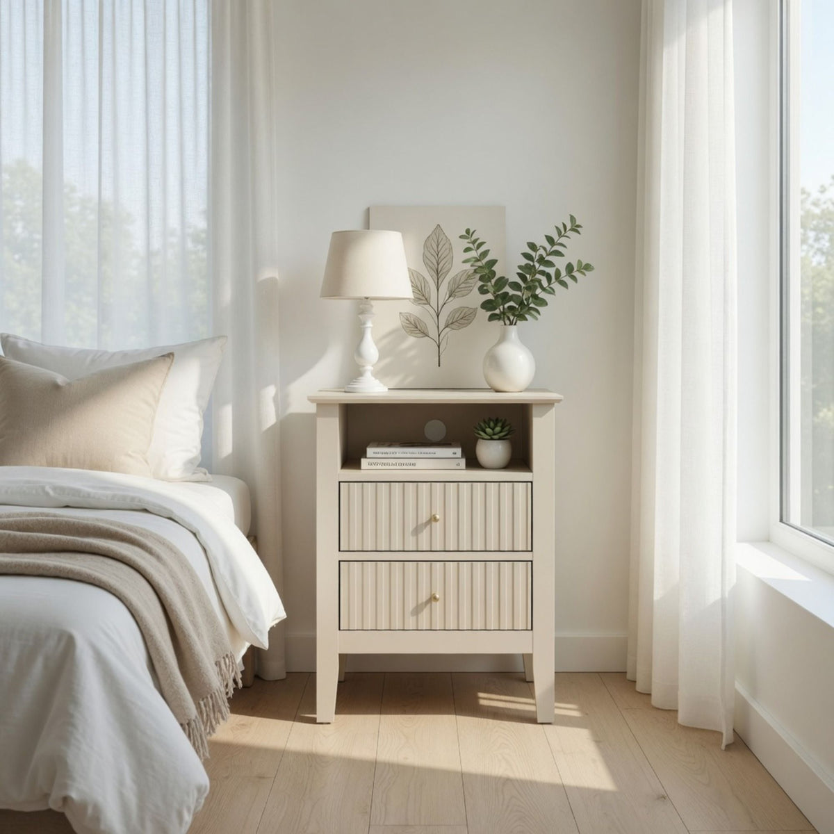 Fluted Nightstand With 2 Drawers, photo 26 of 40