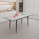 Modern Industrial Expandable Dining Table 47" To With Marble Pattern Top And Metal Legs - White by HouseOfZazla