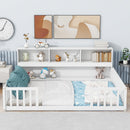 Full Floor Bed with Side Bookcase, Shelves, Guardrails