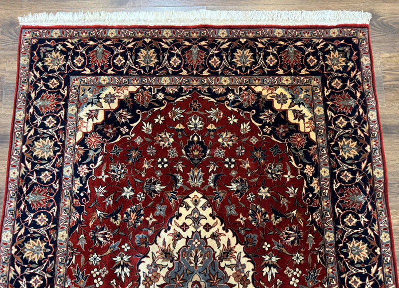 Sino Persian Rug 4x6, Traditional Wool Hand Knotted Carpet, Red Navy Blue, 225 KPSI