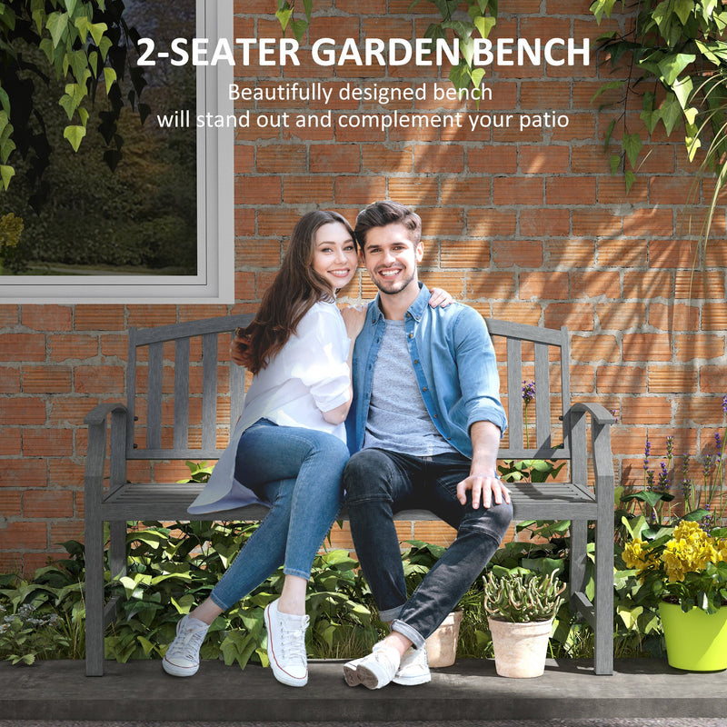 46" Outdoor Garden Bench, Metal Bench, Wood Look Slatted Frame Furniture for Patio, Park, Porch, Lawn, Yard, Deck, Gray