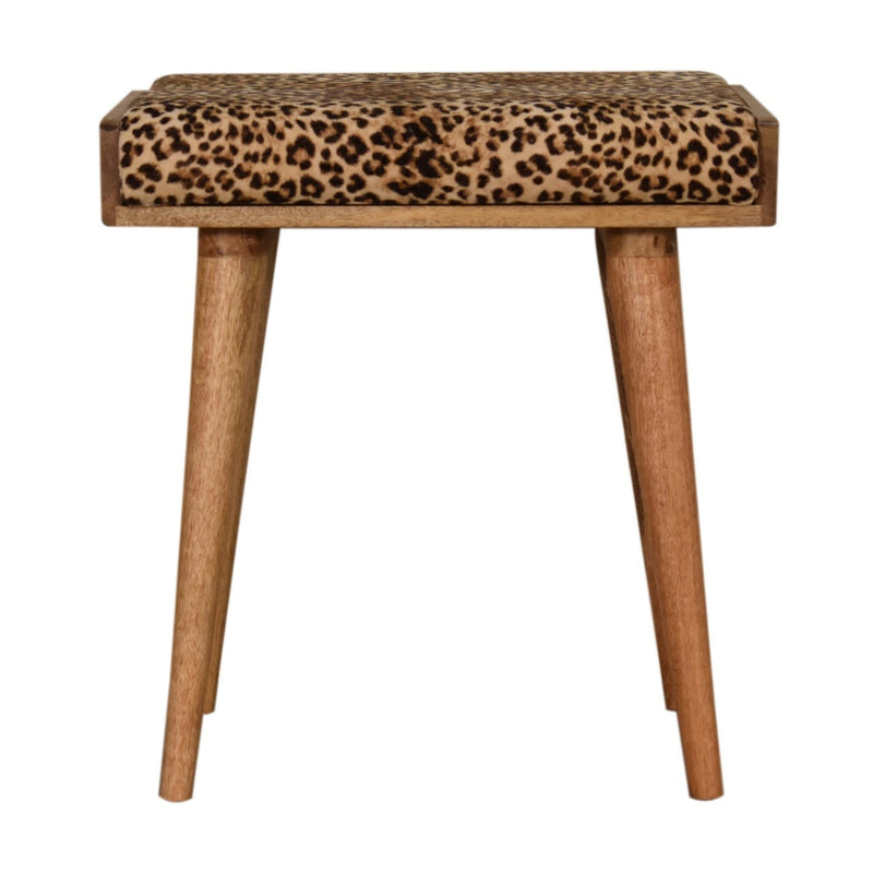 Walker Edison - Artisan Furniture Solid Wood Leopard Velvet Tray Style Footstool