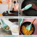11Pcs Silicone Cooking Utensil Set Heat Resist Wooden Handle Silicone Spatula Turner Ladle Spaghetti Server Tongs Spoon Egg Whish Kitchenware Set w/ H