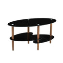 Oval Glass Coffee Table, Modern Table In Living Room Oak Wood Leg Tea Table 3-Layer Tempered Glass Table - Brown / Black by Unique Piece Furniture