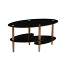 Oval Glass Coffee Table, Modern Table In Living Room Oak Wood Leg Tea Table 3-Layer Tempered Glass Table - Brown / Black by Unique Piece Furniture