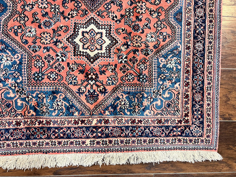 Persian Shiraz Rug 3x5, Geometric Tribal Rug, Wool Hand Knotted Vintage Carpet, Light Red & Blue, Signed by Masterweaver