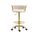 360 Adjustable Barstools Set of 2, Ergonomic Drafting Chair with Round Footrest and Backrest, Swivel Rolling Wheels for Spa, Studio, Classroom, Lab, Counter, Salon, Ivory