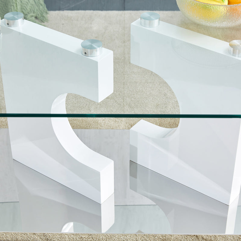 A rectangular modern and fashionable coffee table with tempered glass tabletop and white MDF legs. Suitable for living room.47.2"x25.5"x18"