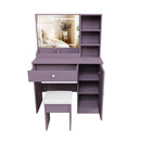Purple Vanity Desk with Lighted Mirror & Padded Stool