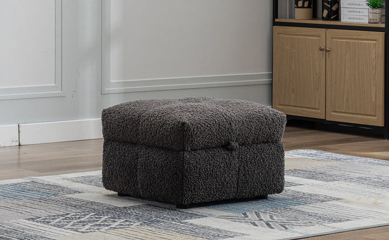 87.7" Sectional Sofa Cozy Teddy Fleece Fabric Sectional Sofa Couch with Two USB Ports a Movable Storage Ottoman and Two Lumbar Pillows for Living Room, Gray