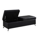 56.7" Bed Bench with Storage Black Leather