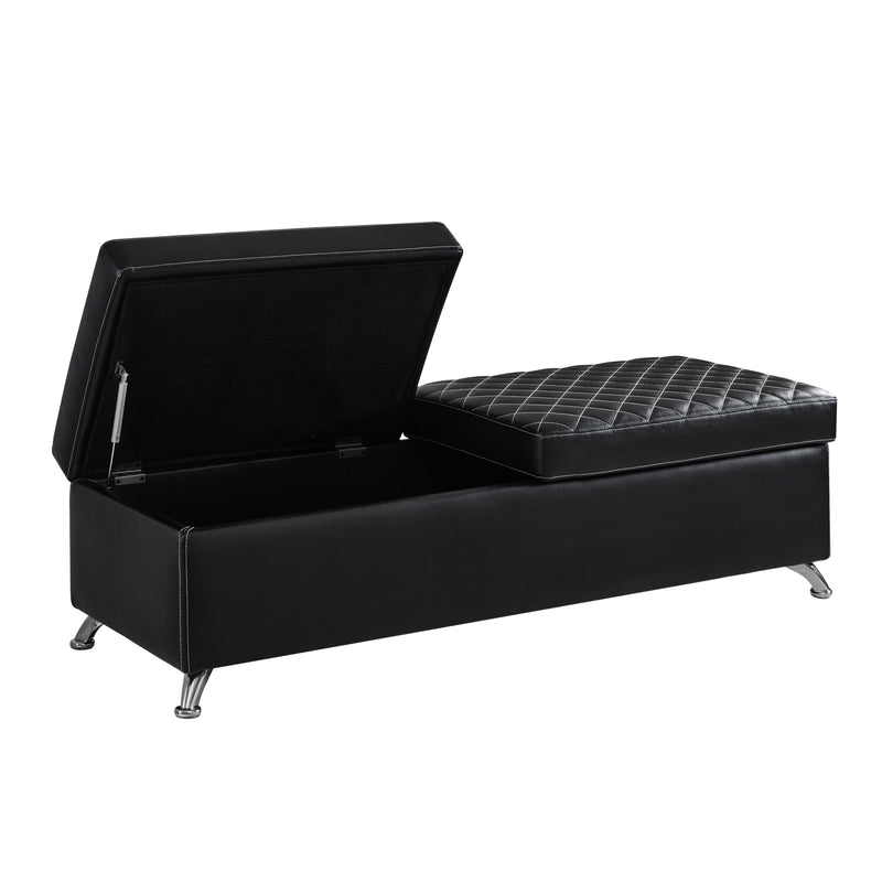 56.7" Bed Bench with Storage Black Leather