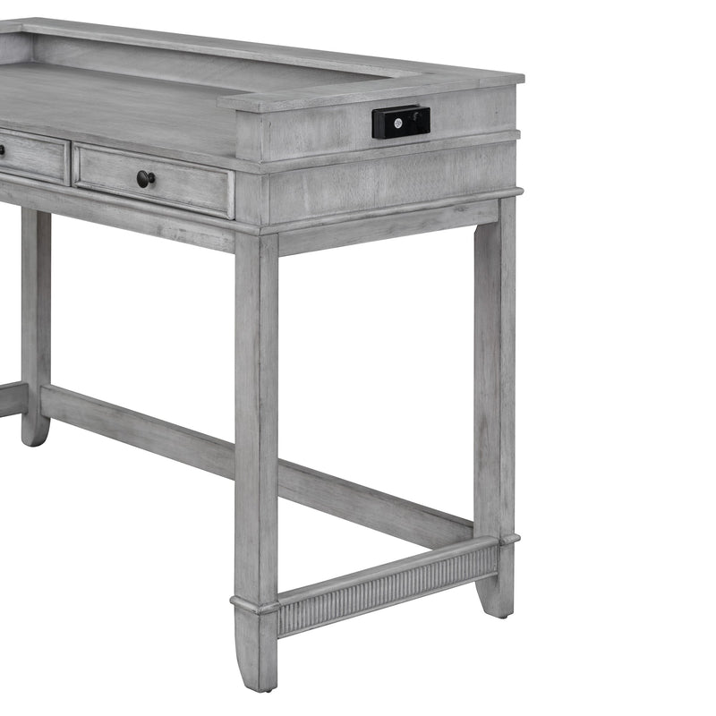 4-piece Dining Bar Table Set with 3 Upholstered Stools, Multifunctional Dining Table with 3 Drawers (Gray)