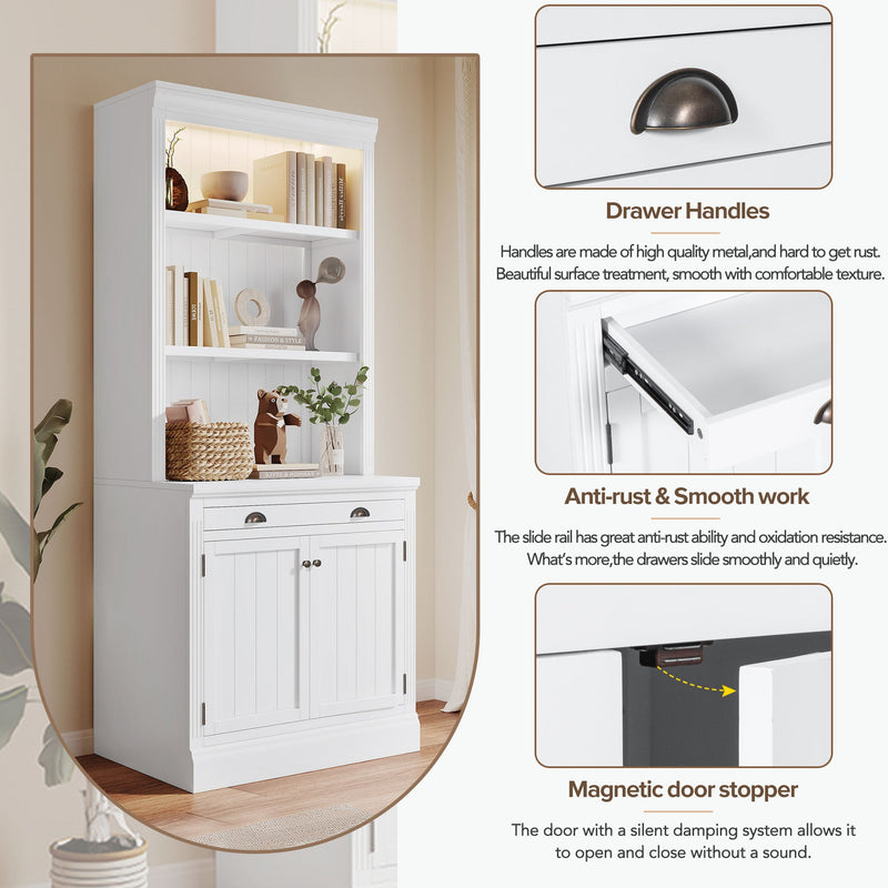 83.4"Tall Bookshelf with LED Lighting, Modern Bookcase with 2 Doors and 1 Drawer,Storage Bookcase with Open Shelves for Living Room,Home Office,White