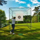Golf Practice Net Cage With Metal Frame Hitting Net Kit Indoor Outdoor - Black by HouseOfZazla