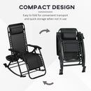 2 Pieces Outdoor Rocking Chairs, Foldable Reclining Zero Gravity Lounge Rocker with Pillow, Cup & Phone Holder, Combo Design with Folding Legs, Black