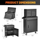 Tool Chest, 5 Drawer Rolling Tool Storage Cabinet With Detachable Top Tool Box, Liner, Universal Lockable Wheels, Adjustable Shelf, Locking Mechanism, Metal Tool Cart For Garage Workshop by HouseOfZazla