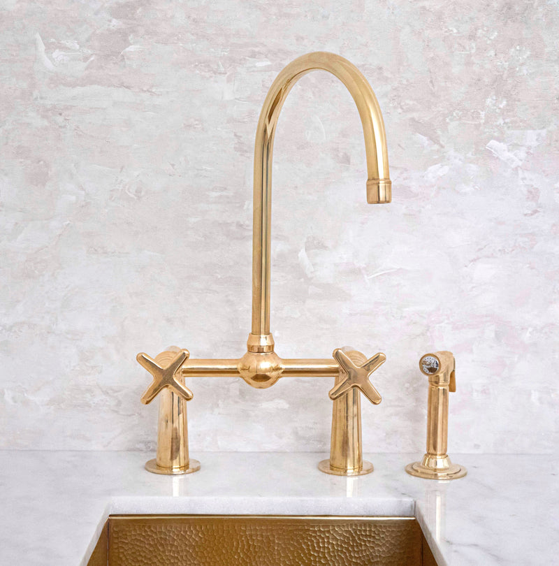 Elegant Brass Bridge-Style Kitchen Faucet - BRASSMA