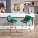 26 Inch Set of 2 Bar Stools, with Chrome Footrest Velvet Fabric Counter Stool Golden Leg Simple Bar Stool, GREEN