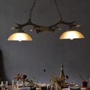 GobekUsa Milk Glass Bowl Pendant Light with Faux Antler for Dining Room - Rural Island Style (2 Bulbs)
