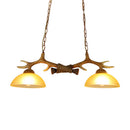 GobekUsa Milk Glass Bowl Pendant Light with Faux Antler for Dining Room - Rural Island Style (2 Bulbs)