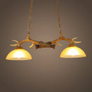 GobekUsa Milk Glass Bowl Pendant Light with Faux Antler for Dining Room - Rural Island Style (2 Bulbs)