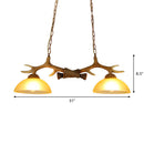 GobekUsa Milk Glass Bowl Pendant Light with Faux Antler for Dining Room - Rural Island Style (2 Bulbs)